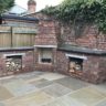 Raj Green Indian sandstone paving slab with green, grey and brown riven natural surface